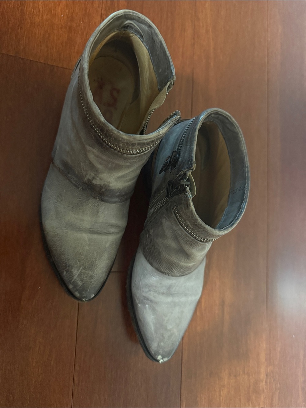 A.S.98 Gray Leather Ankle Boots with Side Zipper